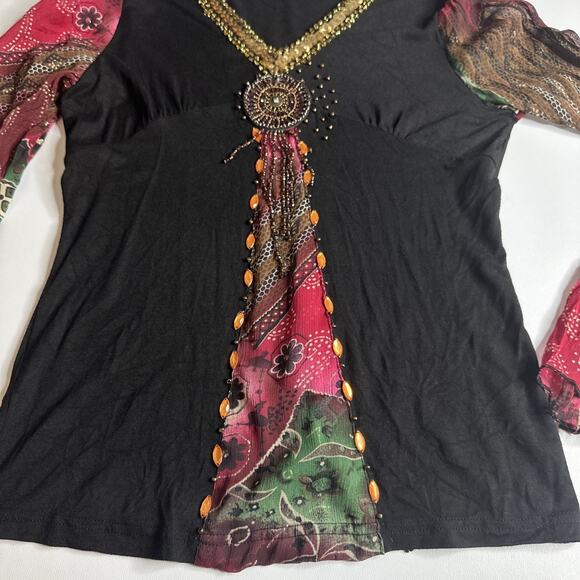 Boho Whimsigoth Sequin Beaded Medallion Top Festival Witchy Gypsy Fairycore M - Picture 6 of 16